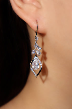 Platinum Plated Diamond Droplet Dangle Earrings