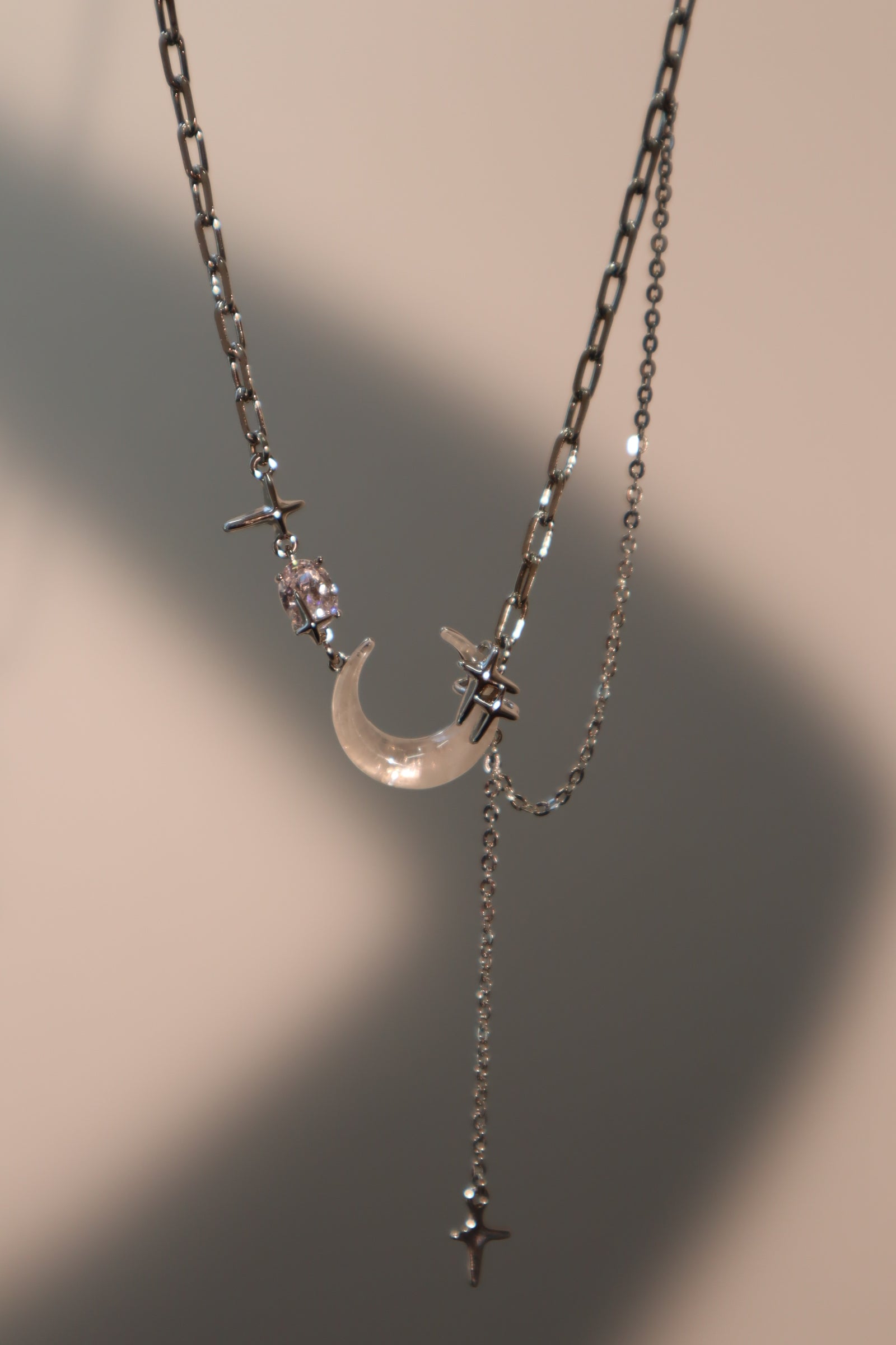 Platinum Plated Moon Star Chain Necklace