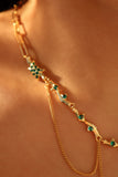 18K Real Gold Plated Green Gem Rose Necklace