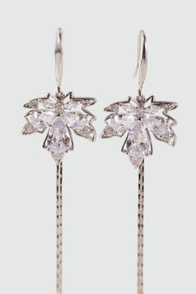 Platinum Plated Diamond Maple Leaves Earrings