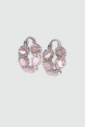 Platinum Plated Pink Opal Hoop Earrings