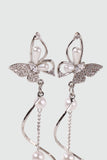 Platinum Plated Diamond Butterfly Pearls Dangle Earrings