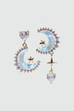 14K Real Gold Plated Moonstones Moon Heart Earrings