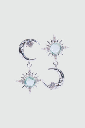 Platinum Plated Moon Pole Star Earrings