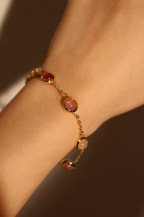 Gold-plated bracelet with multi-color zirconia moonstones on a dainty chain