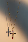 18K Gold Stainless Steel Color Gemstones Cross Necklace