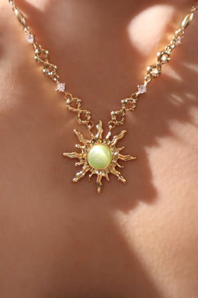 18K Real Gold Plated Green Opal Sun Necklace