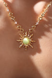 18K Real Gold Plated Green Opal Sun Necklace