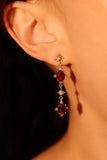 14K Real Gold Plated Red Gem Pole Star Earrings