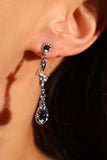 Platinum Plated Diamond Black Gem Earrings