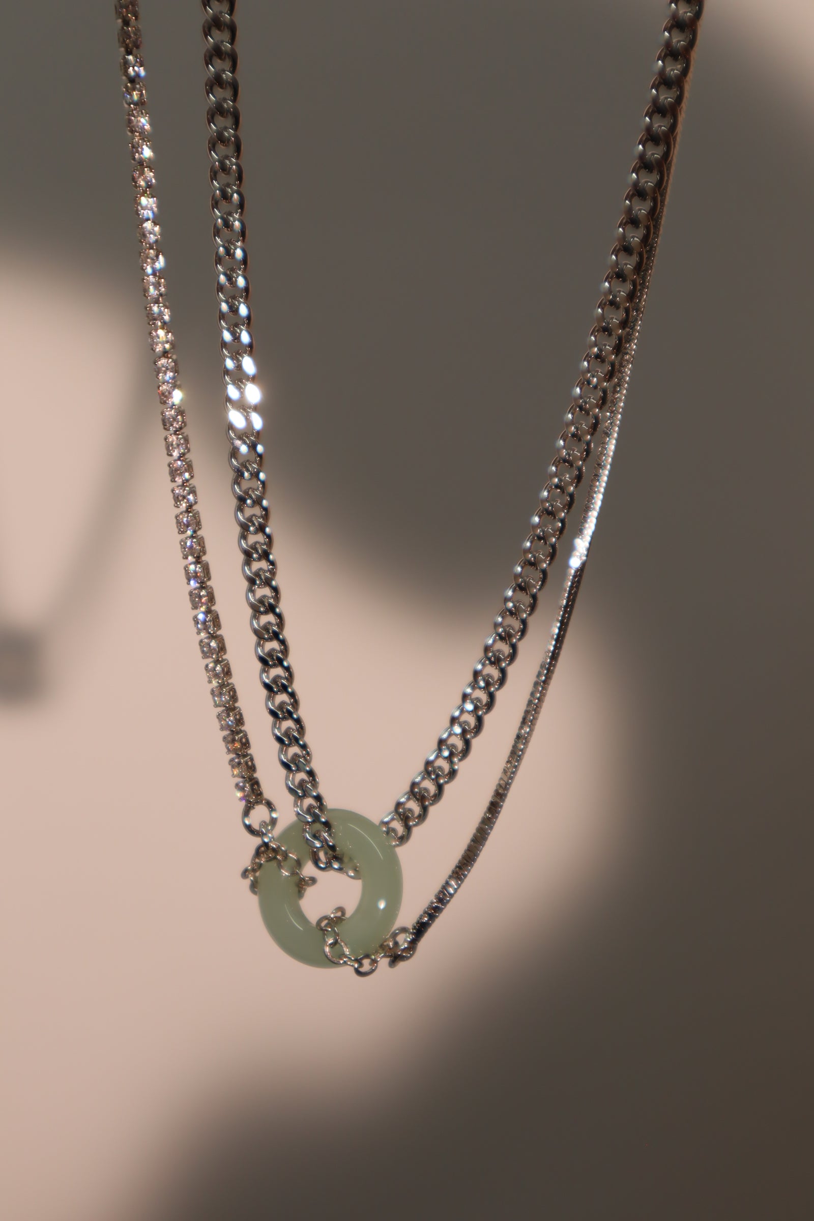 Platinum Plated Jade Diamond Chain Necklace
