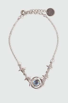 Platinum Plated Moonstone Saturn Star Bracelet