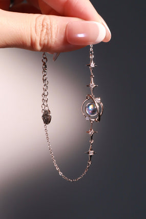 Platinum Plated Moonstone Saturn Star Bracelet