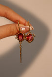 18K Real Gold Plated Red Rose Earrings