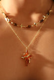 14K Real Gold Plated Tigerite Brown Star Necklace