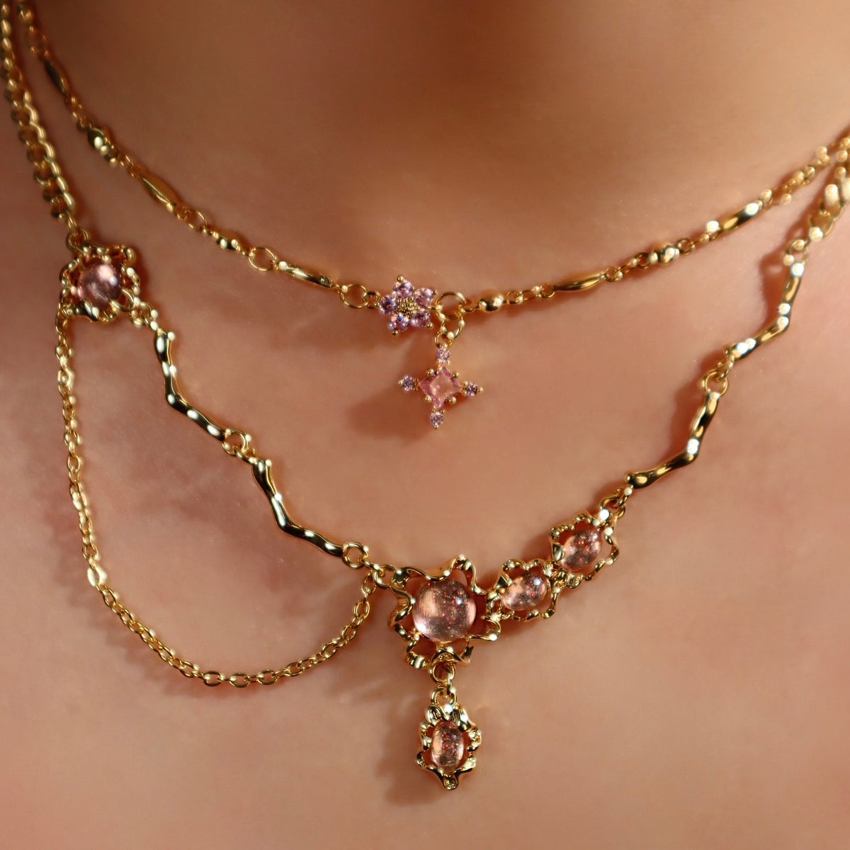 18K Real Gold Plated Tourmaline Starlight Cross Necklace