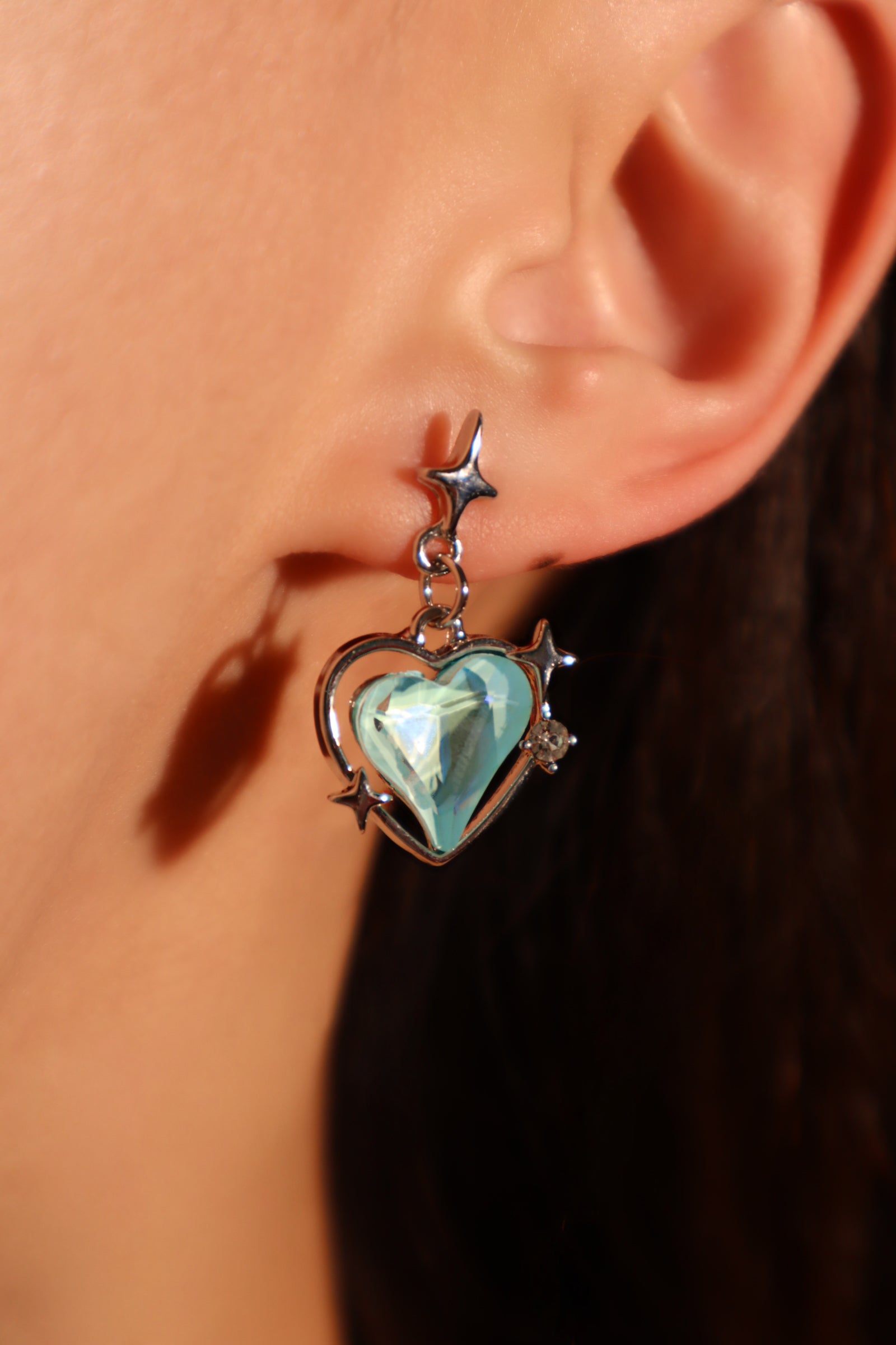 Blue Heart Star Dangle Earrings