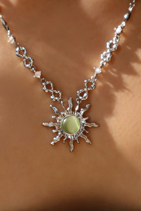 Platinum Plated Green Opal Sun Necklace