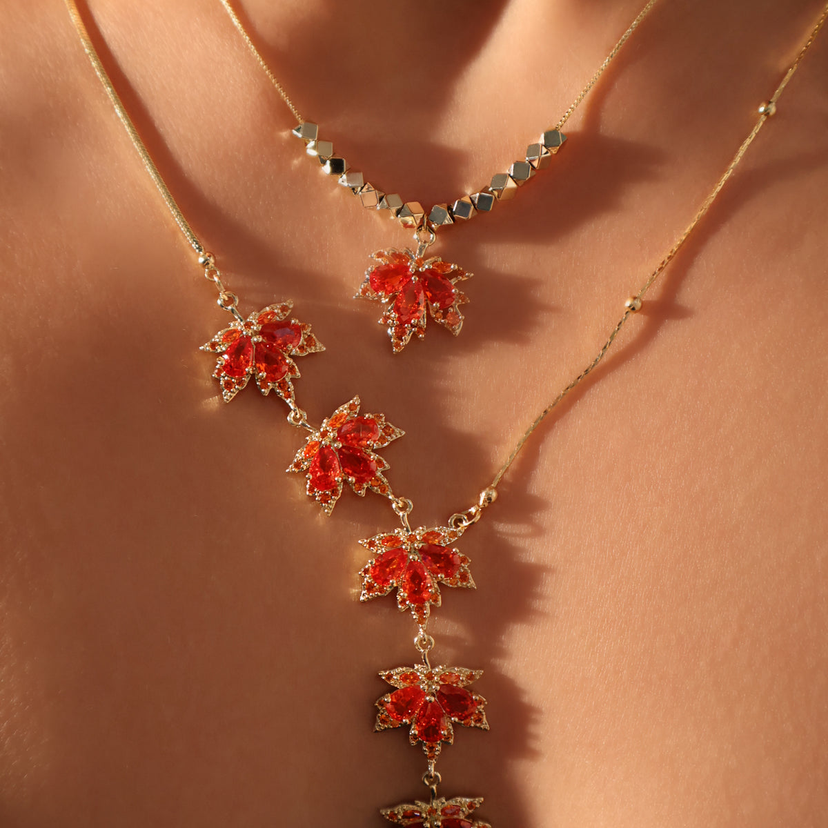 14K Real Gold Plated Maple Leaves Pendant Necklace