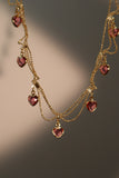 14K Real Gold Plated Double Layer Pink Heart Necklace