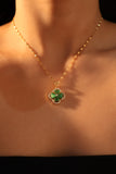 18K Gold Stainless Steel Diamond Jade Clover Necklace