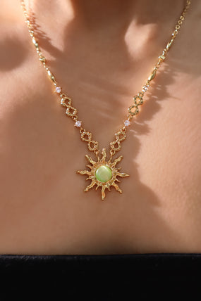 18K Real Gold Plated Green Opal Sun Necklace