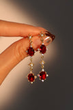 14K Real Gold Plated Red Gem Pole Star Earrings