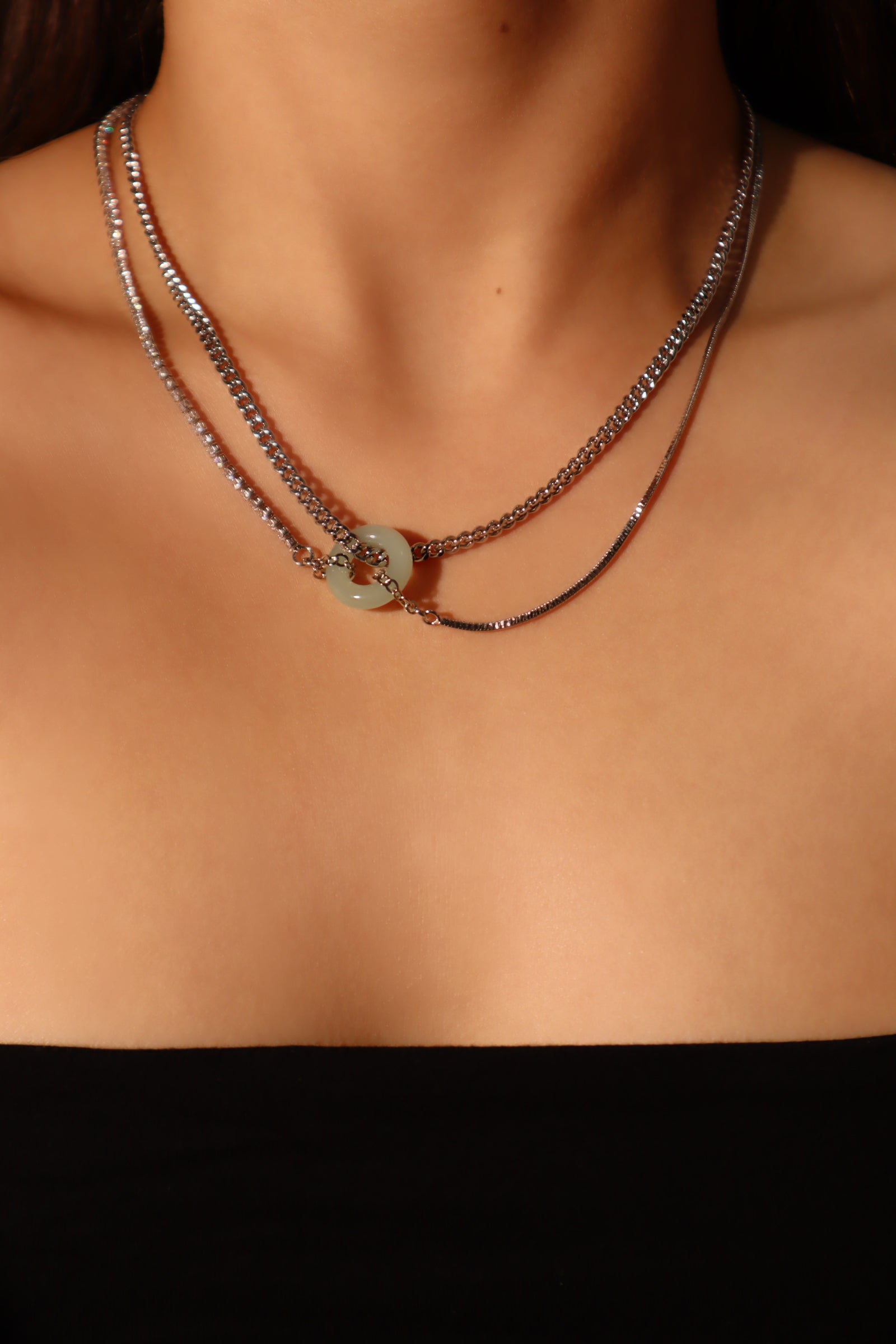Platinum Plated Jade Diamond Chain Necklace