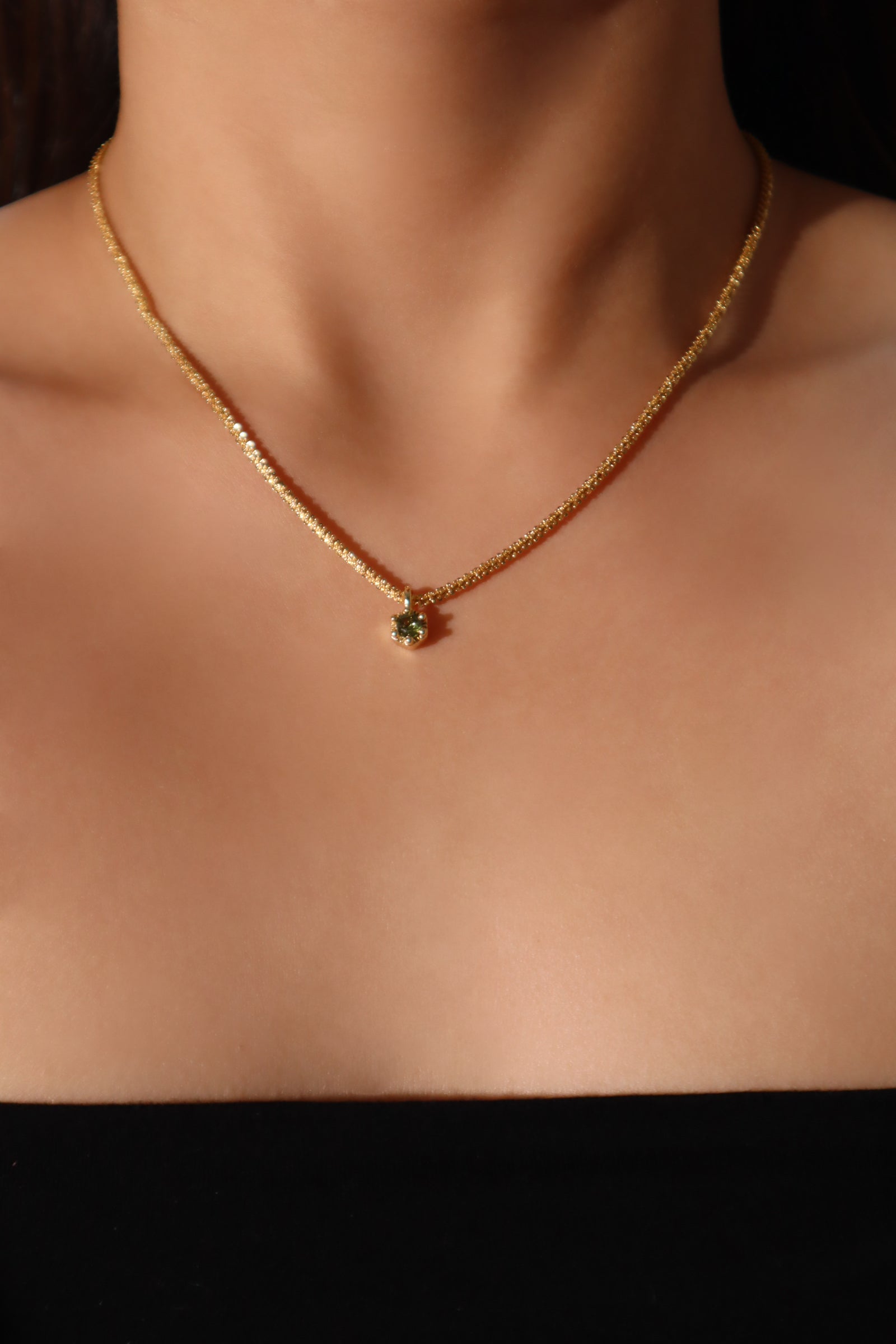 18K Gold Green Gem Shimmer Necklace