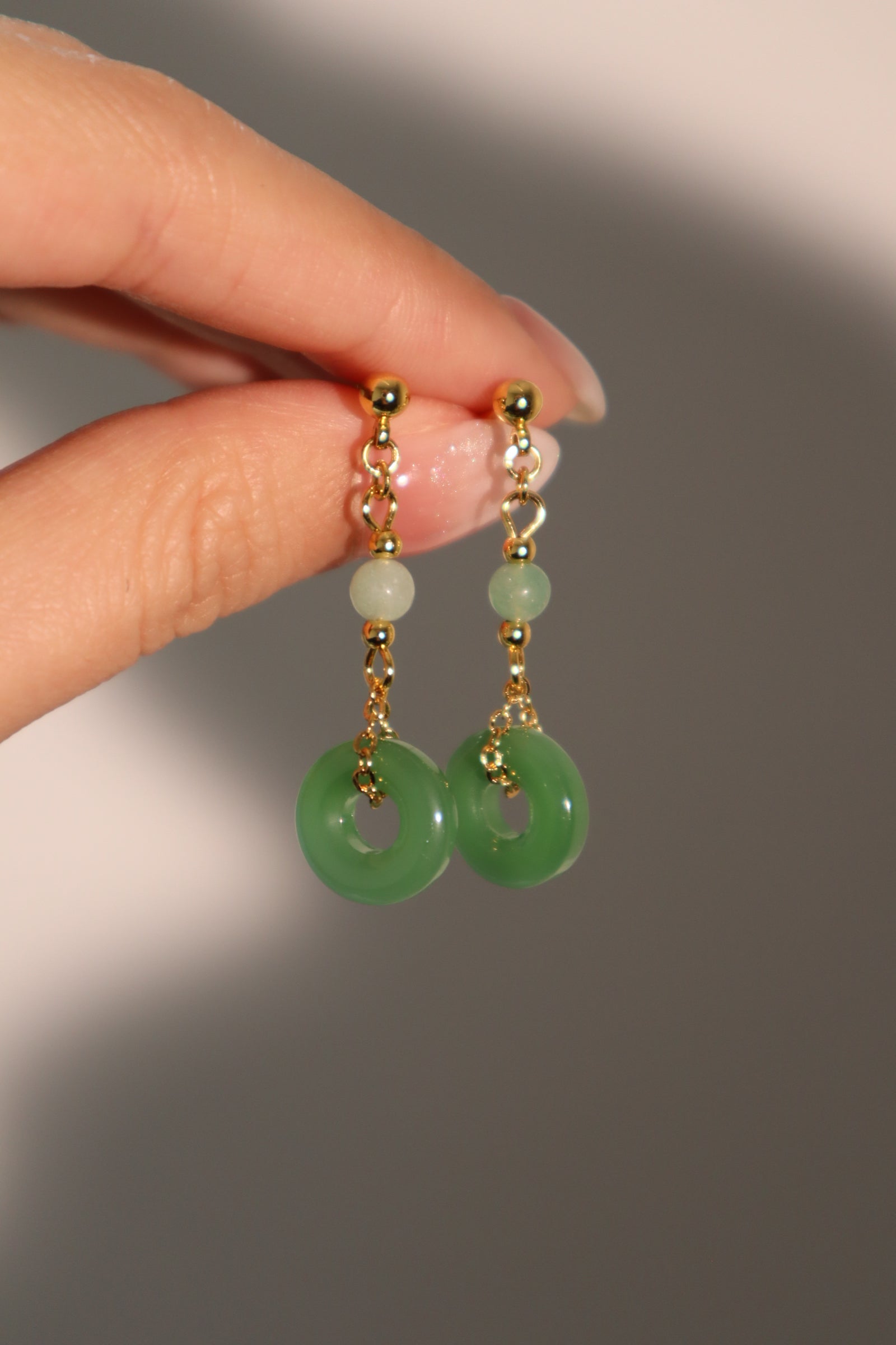 18K Real Gold Plated Jade Hoop Dangle Earrings