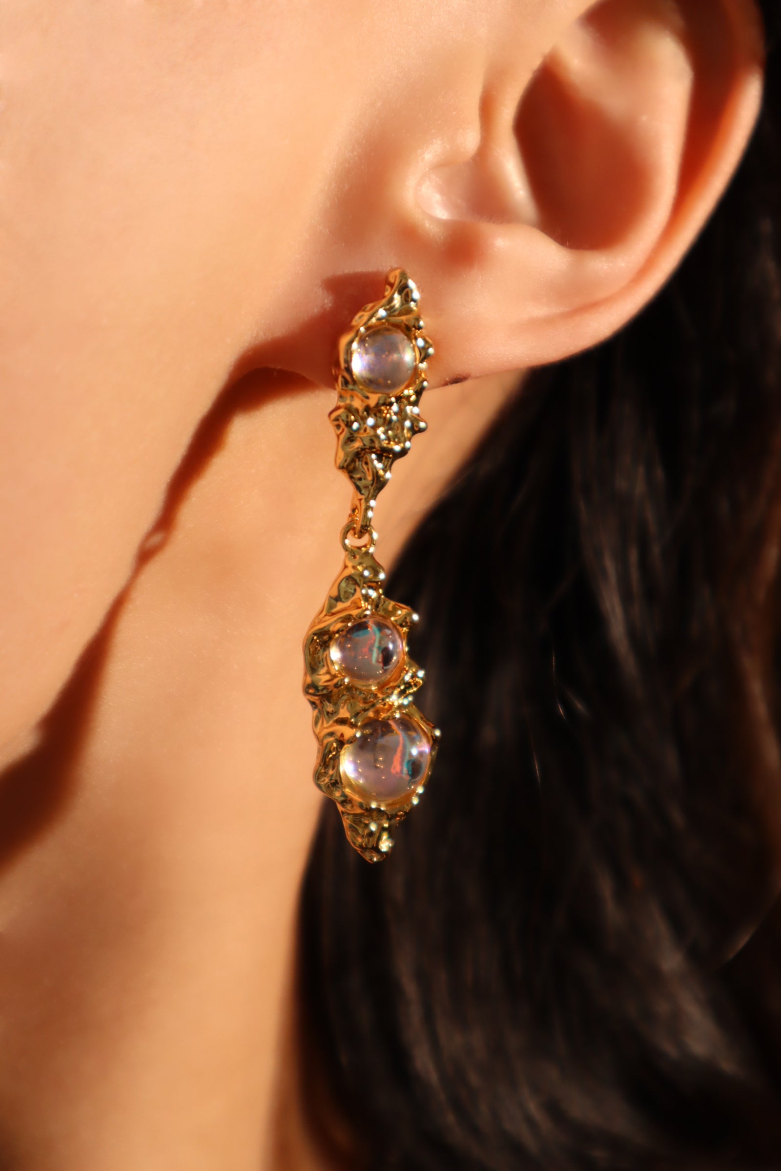 18K Real Gold Plated 3 in 1 Moonstones earrings