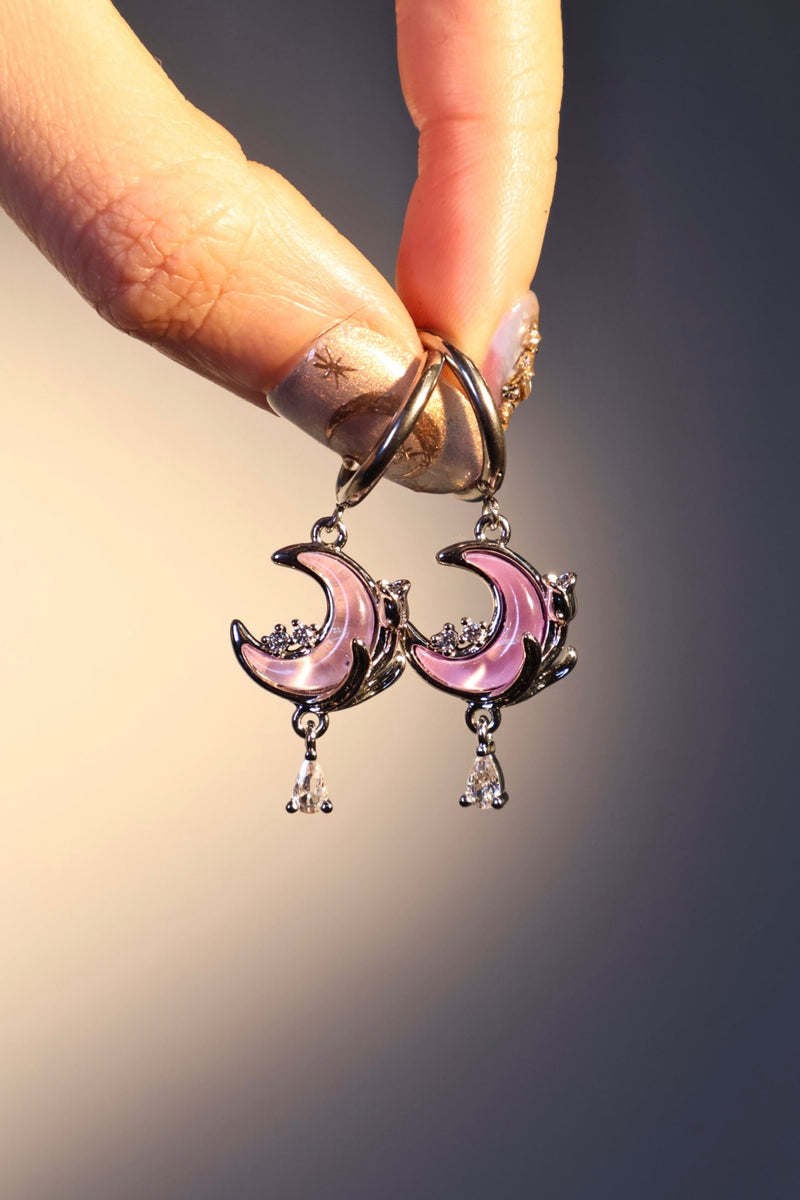 Stainless Steel Moonstone Rose Moon Earrings