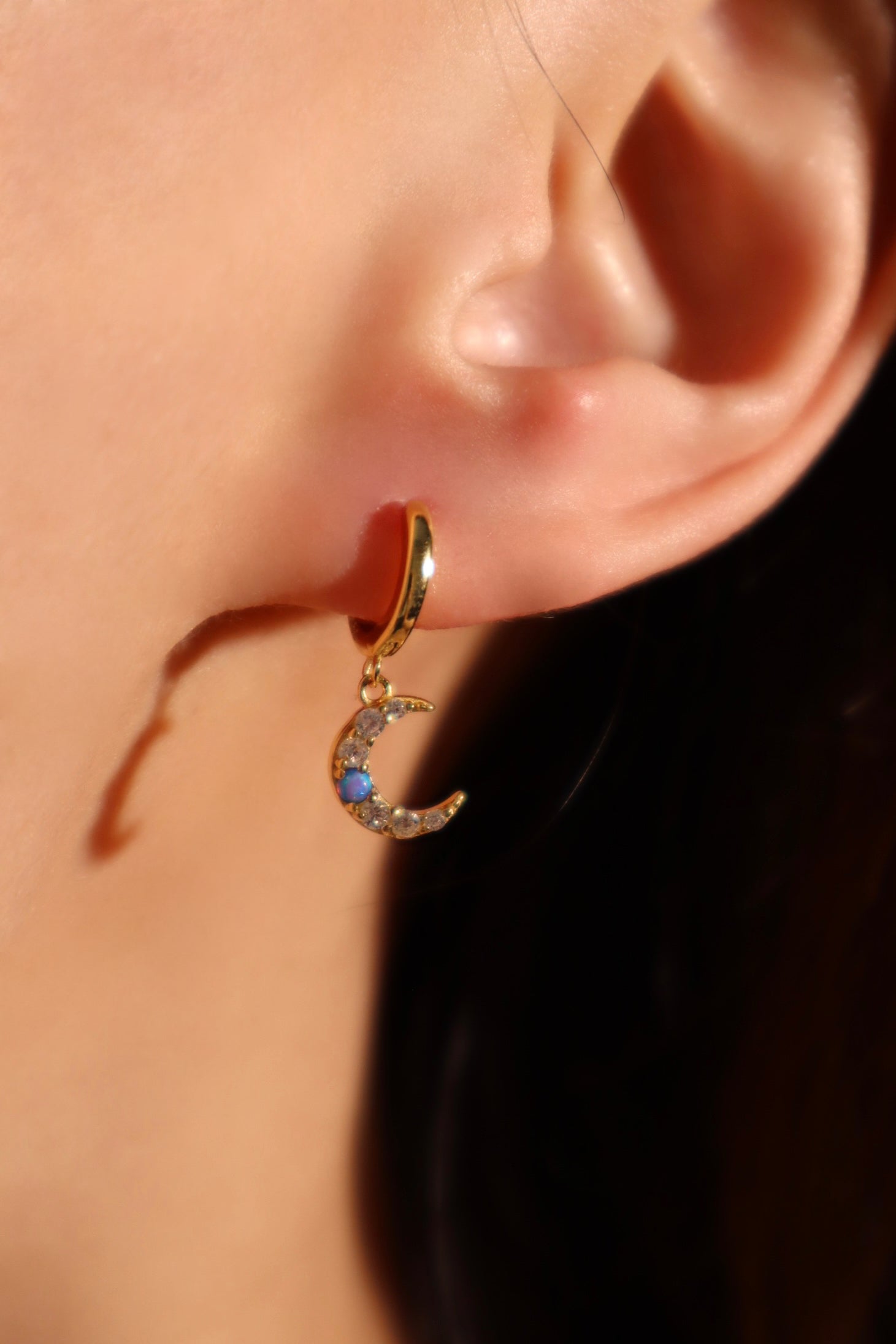 18K Gold Vermeil Moon Star Blue Opal earrings