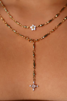 18K Real Gold Plated Diamond Cross Lariat Long Necklace