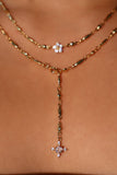 18K Real Gold Plated Diamond Cross Lariat Long Necklace