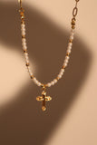 18K Real Gold Plated Pearl Cross Necklace