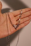Platinum Plated Pink Opal Heart Pearls Necklace