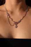Platinum Plated Pink Glitter Gem Dangle Necklace