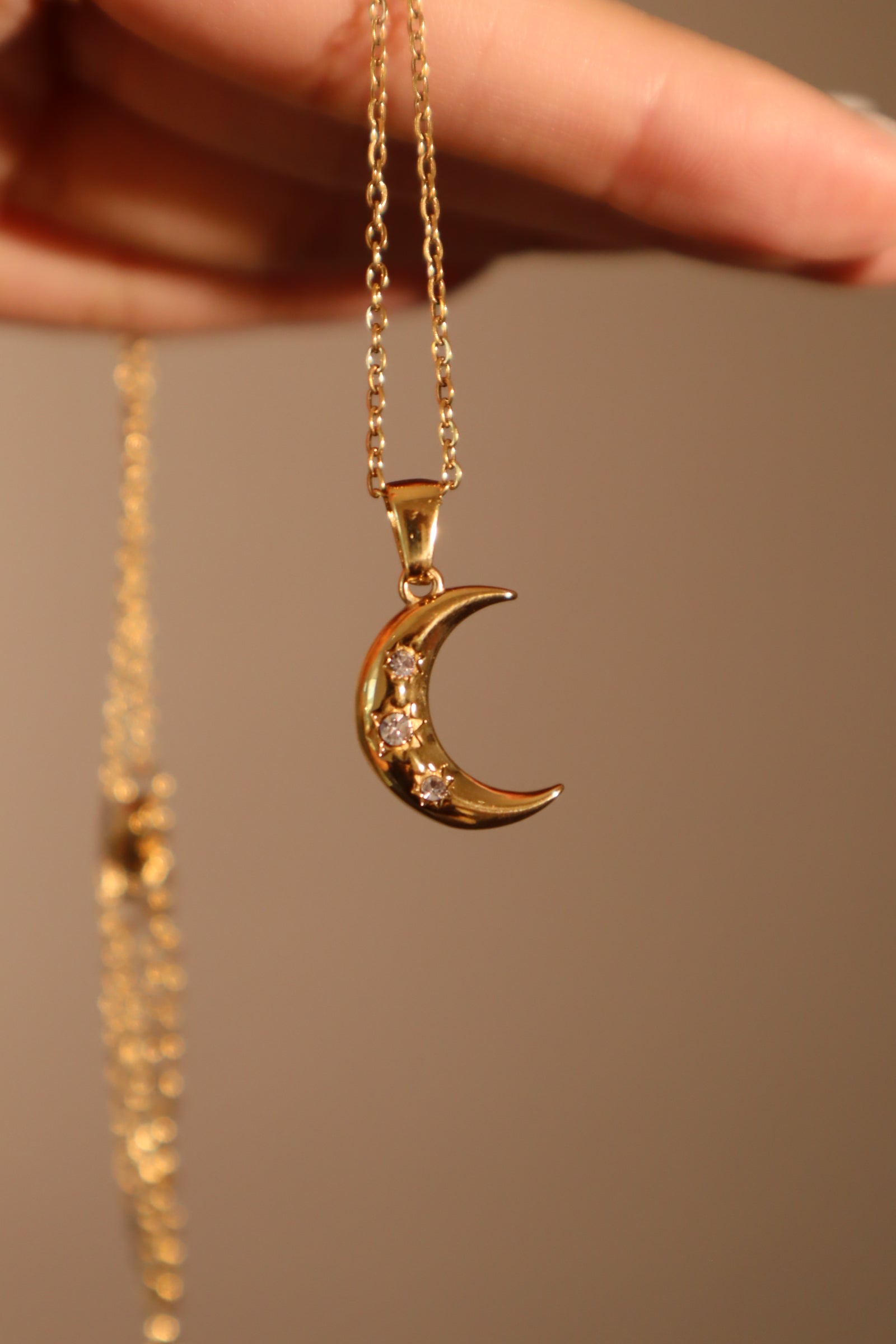 18K gold stainless steel Diamond Moon Star necklace