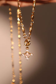 18K Real Gold Plated Diamond Cross Lariat Long Necklace