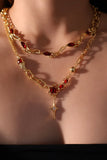18K Real Gold Plated Multi Red Gems Wave Necklace