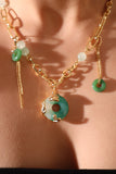 18K Real Gold Plated Jade Dragon Necklace  (EARRINGS INCLUDED)