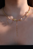 18K Real Gold Plated Jade Pearls Chain Necklace