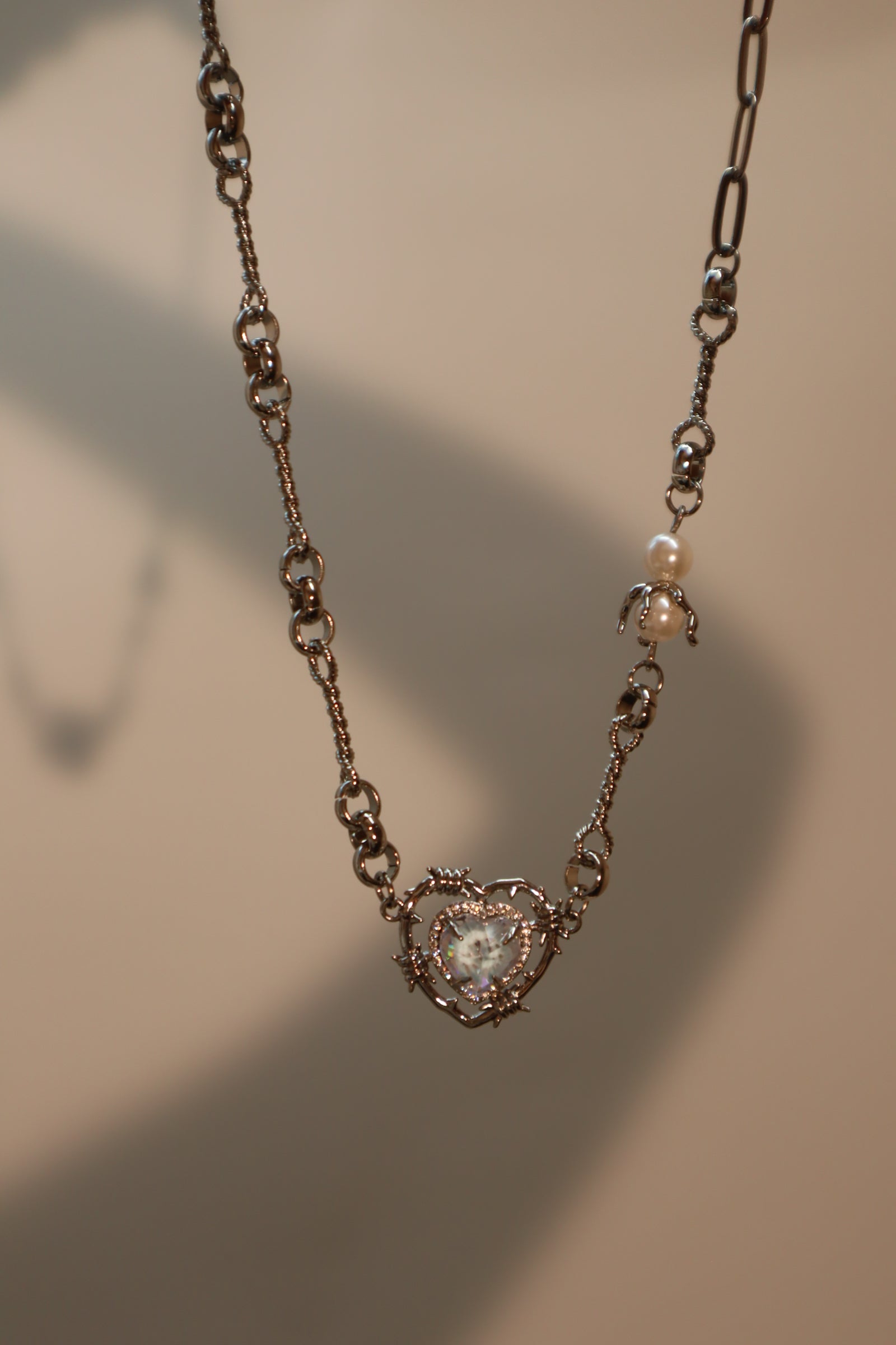 Platinum Plated Blue Gem Heart Pearls Necklace