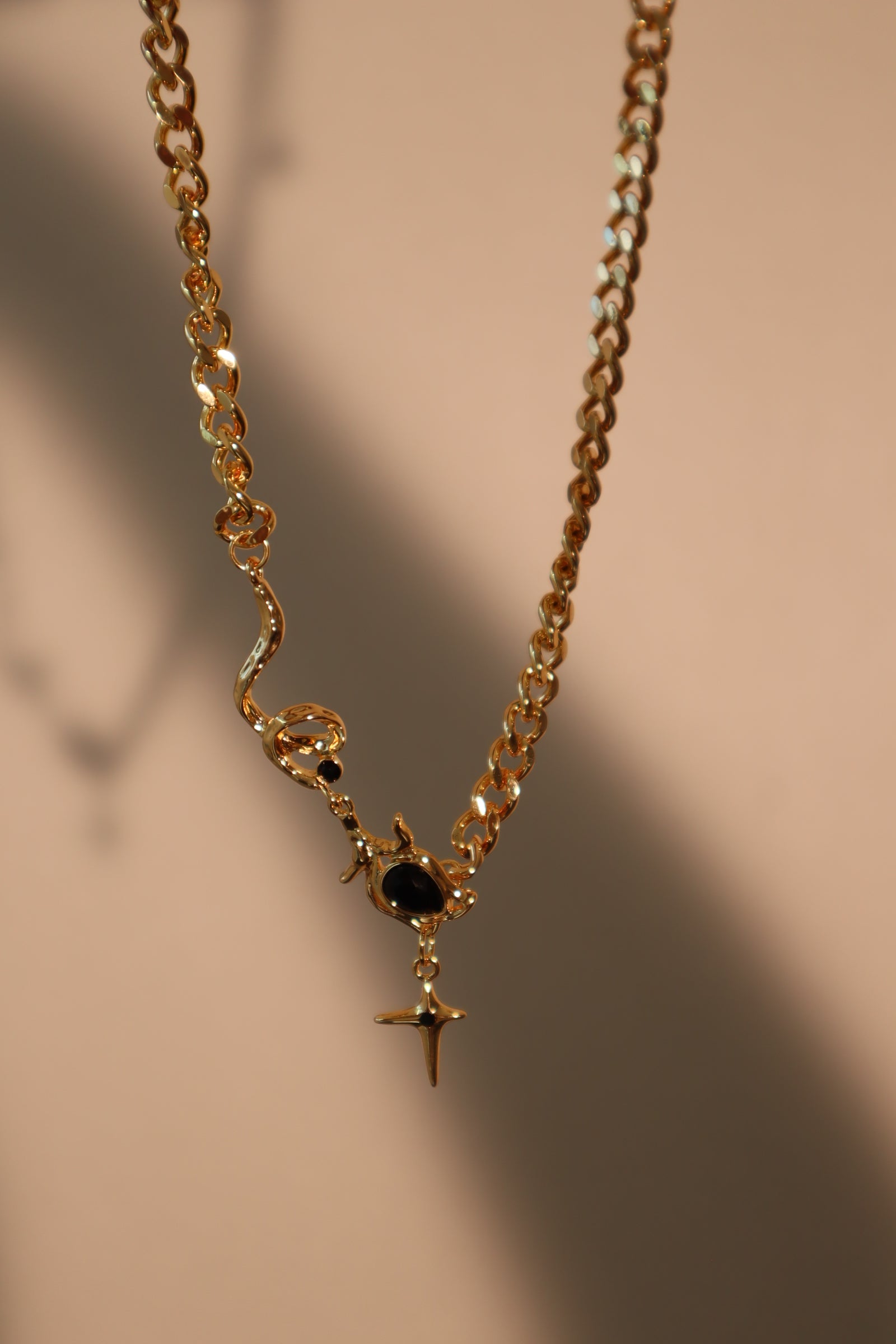 18K Real Gold Plated Black Gem Star Necklace