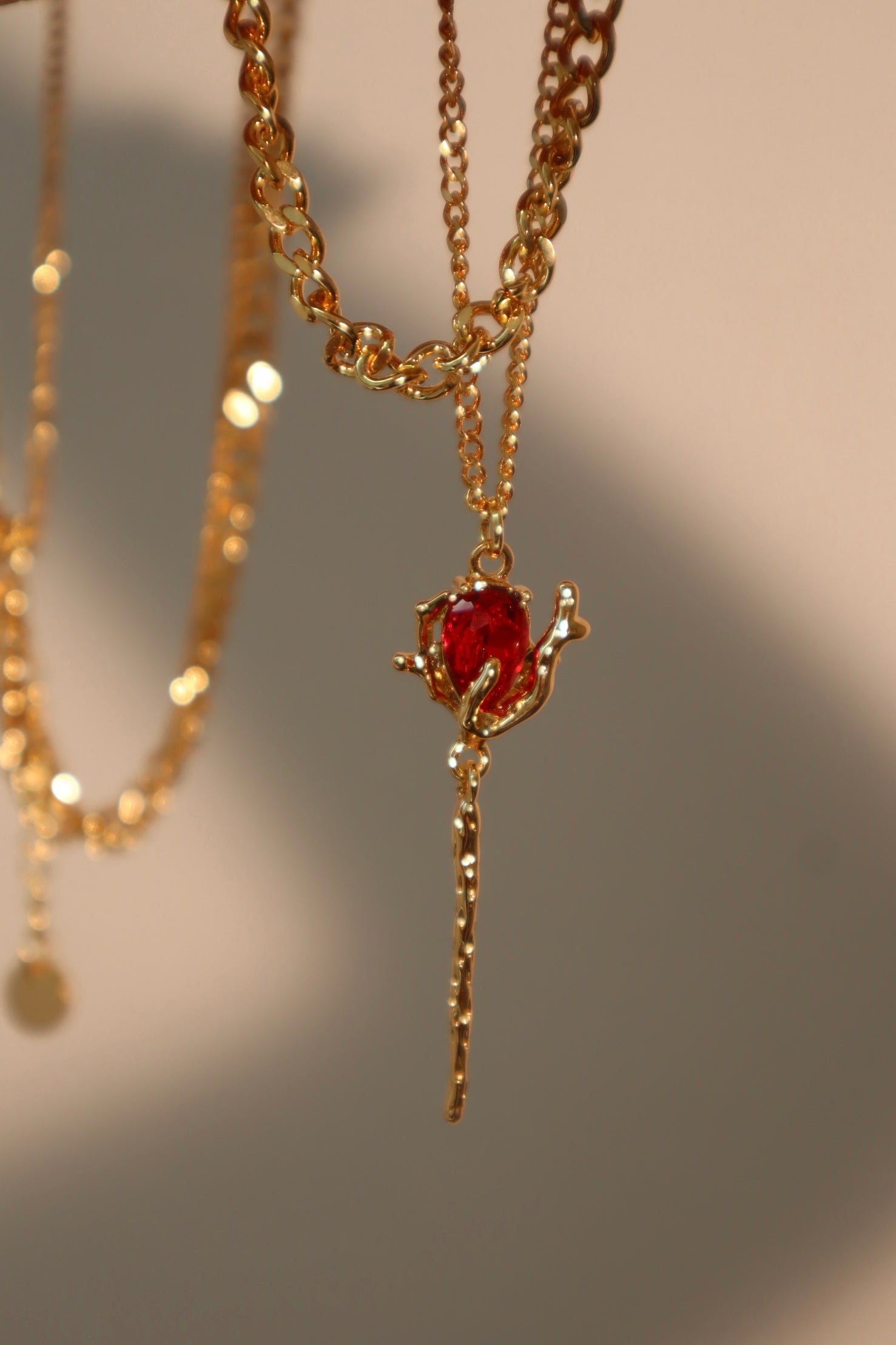 18K Real Gold Plated Red Rose Layer Necklace