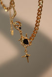 18K Real Gold Plated Black Gem Star Necklace