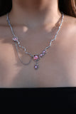 Platinum Plated Pink Glitter Gem Dangle Necklace