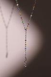 Platinum Plated Color Gem Rose Lariat Long Necklace