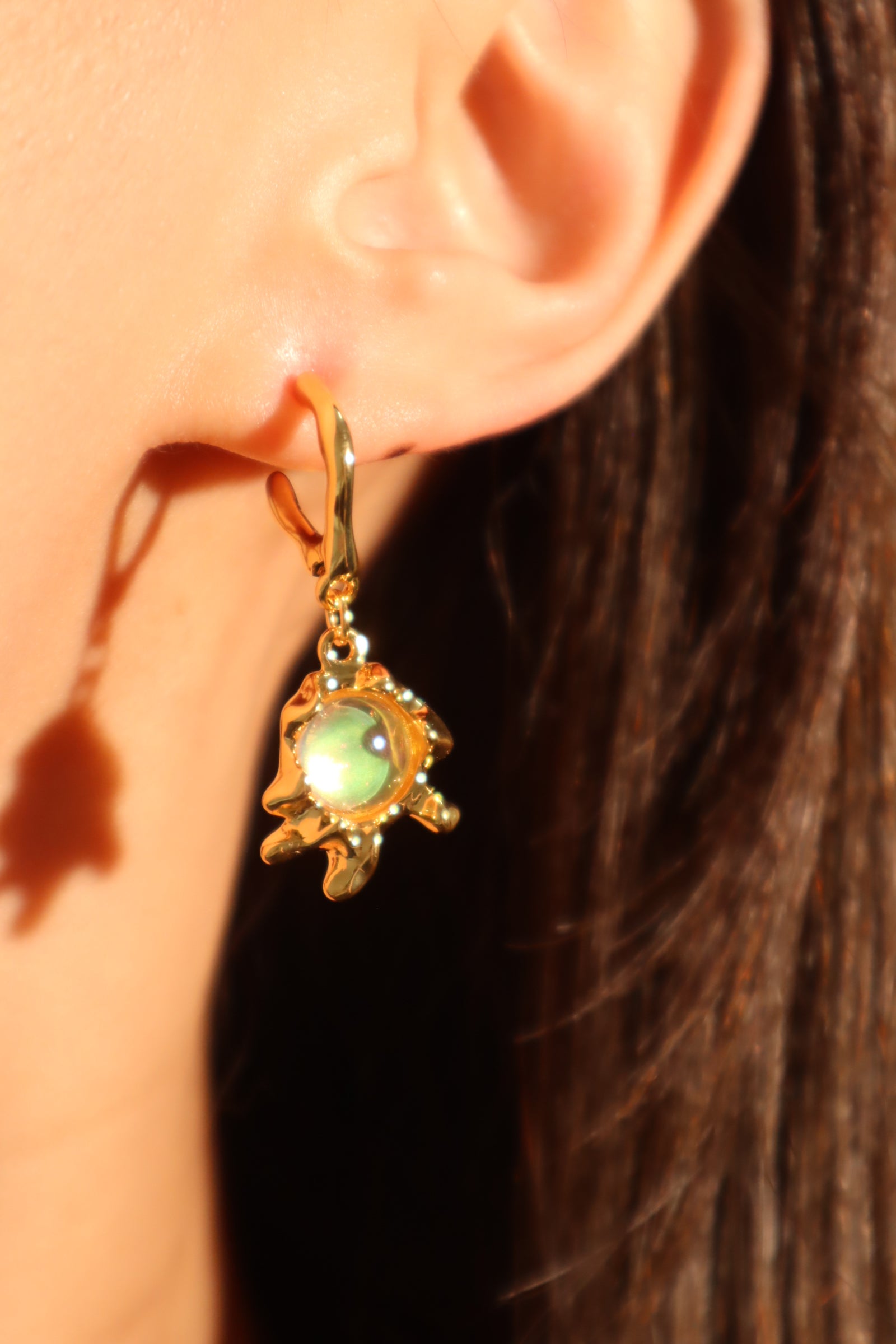 18K Real Gold Plated Opal / Moonstone Dangle Earrings